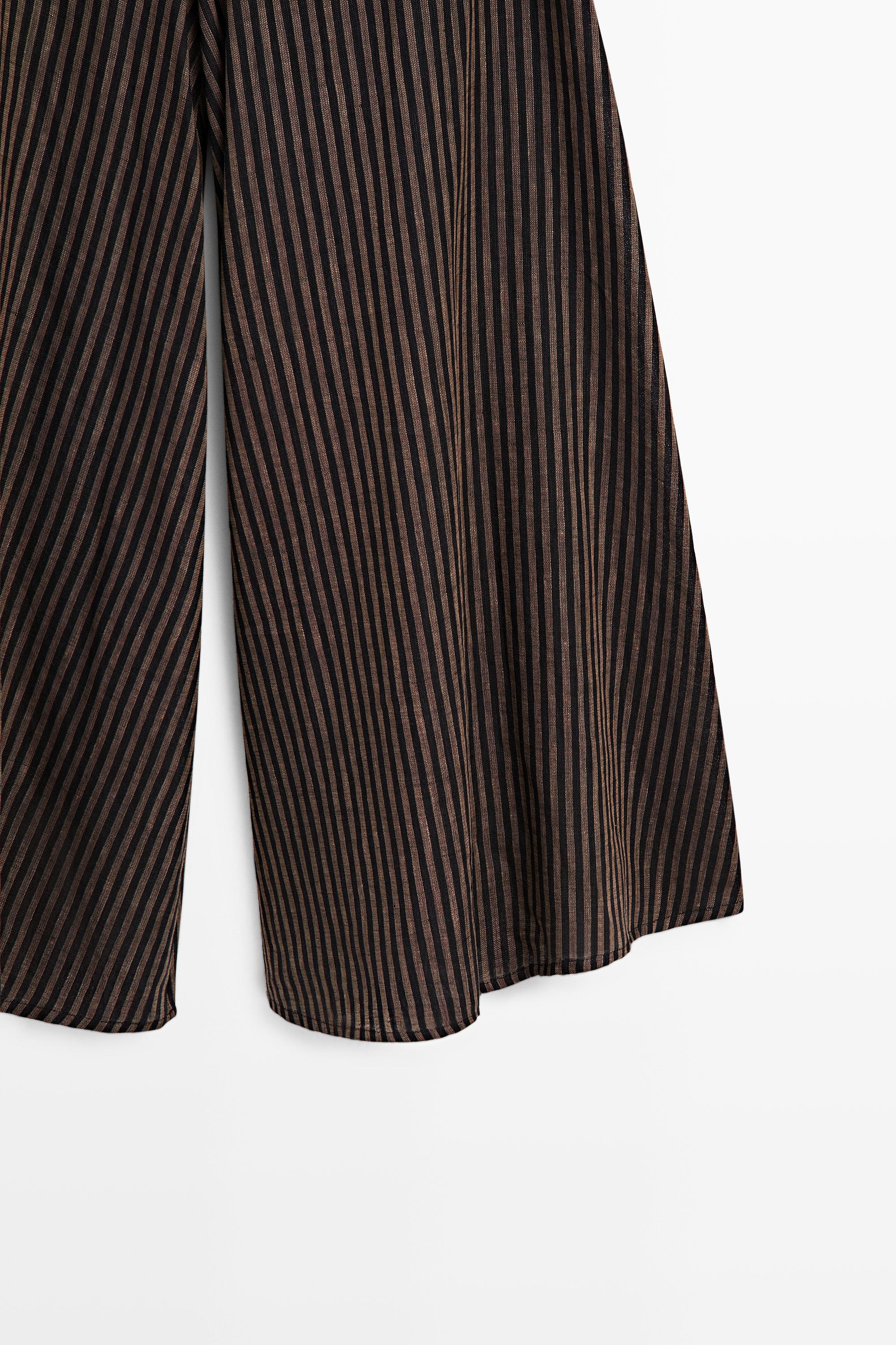 Jupe-culotte fluide à rayures en lin